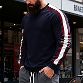 お買い得  ベーシックスウェットシャツ-男性用 スウェットシャツ ブラック ルビーレッド ネイビーブルー カーキ色 グレー クルーネック カラーブロック パッチワーク スポーツ 日常 祝日 ポリエステル ストリートファッション ベーシック カジュアル 春 秋 衣類 パーカー トレーナー