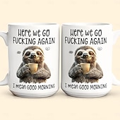  Caneca engraçada para presente: lá vamos nós de novo, quer dizer, bom dia! Caneca de cerâmica para café, ideal para trabalho, escritório ou casa, com humor, presente para amigos e colegas de trabalho.