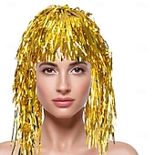 abordables Pelucas de carnaval-Peluca de carnaval 2026 Rubio Rosa Rojo Rizado Media Peluca sintética para festival Carnaval Desfile Cabello para disfraz de cosplay para Mujer