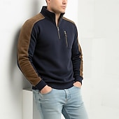 cheap Basic Sweatshirts-Men's Hoodie Wine Navy Blue Green Khaki High Neck Half Zip Color Block Pocket Color Block Casual Daily Vintage Casual Fall Winter Clothing Apparel Hoodies Sweatshirts