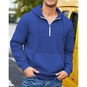お買い得  メンズベーシックパーカー-男性用 パーカー クォータージッパーパーカー フリースパーカー ブルー ブラック パープル ライトグレー ダックグレー フード付き 平織り ジッパー ポケット スポーツ 日常 祝日 ポリエステル ストリートファッション ベーシック カジュアル 秋 冬 衣類 パーカー トレーナー