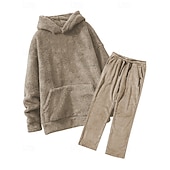 preiswerte einfache Trainingsanzüge-Zweiteiliger Fleece-Trainingsanzug für Herren – schwerer Hoodie und Jogginghose, einfarbige Sport-Streetwear mit Taschen