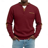 billiga Casual Henley T-shirt-Herr Våffeltröja Waffle Henley Shirt Herrskjortor med armbågslappar Långärmad V-hals Henley Höst vinter Vår &amp; Höst Ensfärgat Mode Grundläggande Ledigt falska två stycken Ledigt Gata Sport Grå Topp