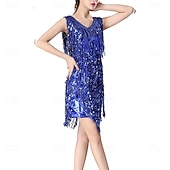 cheap Practice Dresses-Samba Dancewear Women 1920s Dance Dress Sequin Tassel Fringe Flapper Latin Rumba Dress Glitter Salsa Tango Ballroom Dancing Dressesl Performance Costume