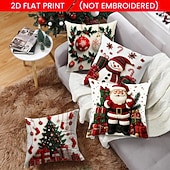 abordables Literie de Noël-Housse de coussin bonhomme de neige de Noël, imprimée en 2D, douce et moelleuse, pour canapé, salon et décoration de Noël.