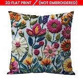 cheap Textured Throw Pillows-Floral Pattern Pillow Cover 2D Flat Print Soft Comfortable Cushion Case with Faux embroidery for Living Room Sofa Bedroom Home Decoration