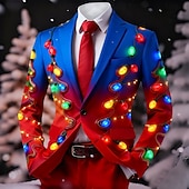 Недорогие Рождественский световой наряд-Новогодняя тематика Муж. Рождественский образец Пиджак Пальто Удобный Дышащий Художественный На каждый день Вечерние наряды Повседневные фестиваль 3D печать Пуговицы Наступила зима Острый