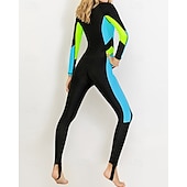 cheap One Pieces Rash Guards-Women's Full Body Rash Guard One Piece Surfing Suit Color-blocking with Built in Bra  UPF 50+ Tummy Control Long Sleeve Diving Suit Surfing Canoeing Snorkeling Winter