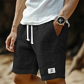 voordelige Retro-Voor heren Korte broek Linnen korte broek Zomer korte broeken Strandshorts Seersucker-short Trekkoord Elastische taille Effen Comfort Ademend Knielengte Casual Dagelijks Buiten Vakantie Modieus Wit