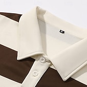  Herren Poloshirts Rugby-Poloshirts Lässig Straße Revers Langarm Basic Modern Horizontale Streifen Knöpfe Frühling Herbst Normale Passform Koffee Marineblau Grün Poloshirts