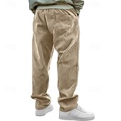 billiga Raka ben-Herr Långbyxor Manchesterbyxor Casual byxor Säckiga byxor Träningsbyxor med raka ben Snörning Elastisk midja Ensfärgat Komfort Fullängd Dagligen Utomhus Streetwear Mode Klassisk Stil Svart Vit