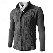 economico Maglioni Cardigan da uomo-Per uomo Felpa Cardigan A Coste Treccia Maglia Top Regolari Lavorato a maglia Semplice Collo alla coreana Vacanza Moda Casuale Abbigliamento quotidiano Abbigliamento Autunno Inverno Blu Nero L XL 2XL