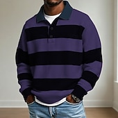abordables Polo de rugby pour hommes-Homme Rayures horizontales Polo Polo de rugby Polos de Rugby manche longue Polos Revers Vêtements de sport Occasionnel École Athleisure Tenue quotidienne Impression 3D Printemps Automne Hiver Bleu