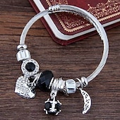 olcso Női karkötő-Ezüst karkötő többszínű kristályokkal és szív, hold és gyöngy medálokkal – testreszabható női karperec