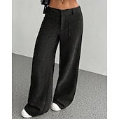 economico gamba larga e vita alta-Per donna Culotte Gamba Larga Chinos Streetwear Casual Lunghezza intera Vita media Semplice Tasca Elastico in vita Confortevole Inelastico Quotidiano All'aperto Vacanza Aalbicocca Grigio Blu marina