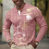  Men's Geometic Waffle Polo Shirts Long Sleeve Polo Shirts Collared Shirts Business Casual Business Wear to work Daily Wear Buttons Spring Fall Winter Blue Black Pink