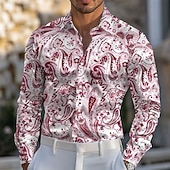 ieftine Cămașă din satin pentru bărbați-Bărbați Imprimeu Paisley Έθνικ Cămașă din satin Cămașă de Costum Camașă cu nasturi Manșon Lung Moda Casual Vacanță Zilnic Serată Vară Primăvară Toamnă Răsfrânt Cămăși cu guler Imprimare 3D Albastru
