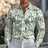 ieftine Cămașă din satin pentru bărbați-Bărbați Imprimeu Paisley Έθνικ Cămașă din satin Cămașă de Costum Camașă cu nasturi Manșon Lung Moda Casual Vacanță Zilnic Serată Vară Primăvară Toamnă Răsfrânt Cămăși cu guler Imprimare 3D Albastru