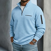 tanie Męska klasyczna koszulka polo-Męskie Koszulki polo waflowe Teksturowany Codzienny Sport i turystyka Quarter Zip Długi rękaw Moda Wygodny Zapiąć na zamek błyskawiczny Kieszeń Jesień i zima Wiosna i jesień Między sezonami Czarny