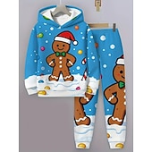 voordelige Kerstsets voor kinderen-Kerstmis Jongens 3D Grafisch Ruitjes Peperkoek mannen Kerstsets kerstcadeau Set met capuchon en joggingbroek Lange mouw Lente Herfst Dagelijks Basic Casual Kinderen 4 jaar + Capuchon Buiten Vakantie