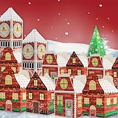 baratos Embrulho para presente-Caixa de calendário do advento de Natal com 24 peças - design de casinha de gengibre vermelha e branca com relógio dourado e cena de vila nevada, perfeita para presentes de festas de fim de ano e