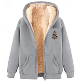 baratos Roupa de árvore de natal-Homens Moletom Full Zip Hoodie Moletom com zíper Moletom com capuz forrado de lã Adamascado Preto Vinho Vermelho Verde Com Capuz Árvore de Natal Bolsos Forro de sherpa Natal Diário Feriado Poliéster