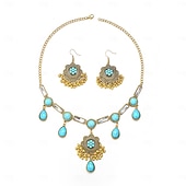 abordables Collier pour femme-Parure traditionnelle indienne de collier et boucles d&#039;oreilles ornée de pierres précieuses colorées et de perles - bijoux de mariée et de fête