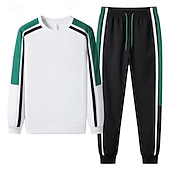 economico Tute basic-Per uomo Maglia Tuta da Ginnastica Set di abiti Girocollo All'aperto Quotidiano Sportivo Coulisse Tasca Blocco di colori Bianco Verde militare Poliestere Abbigliamento sportivo Moda Streetwear