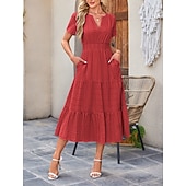 ieftine Rochie albă-Pentru femei Rochie Maxi Rochie A line Casual Zilnic Fit regulat Simplu Manșon scurt În V Albastru piscină Alb Galben Roșu-aprins Vară Primăvară