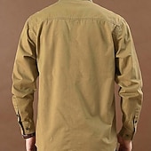 Недорогие Мужские рабочие рубашки-Муж. Западная рубашка Рубашка-карго Ковбойская рубашка Хаки Военно-зеленный Длинный рукав Сплошной цвет Полотняное плетение Отложной Для занятий спортом Повседневные Карман Одежда