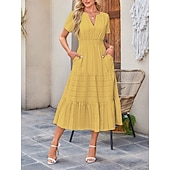 ieftine Rochie albă-Pentru femei Rochie Maxi Rochie A line Casual Zilnic Fit regulat Simplu Manșon scurt În V Albastru piscină Alb Galben Roșu-aprins Vară Primăvară