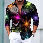 economico Camicia in Raso da Uomo-Natale Per uomo Glitter scintillanti Buon anno Luci natalizie Camicia Camicia in raso Camicia elegante Manica Lunga Moda Casual Feste Ferie Estate Primavera Autunno Collo ripiegato Stampa 3D Camicie