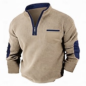 tanie Koszulka z dzianiny waflowej-Męskie Koszulka z goframi Podkoszulek Koszula Henley z waflami Długi rękaw Pół zamek Jesień Jesień i zima Jednokolorowe Niejednolita całość Tradycyjne / Vintage Codzienny Niejednolita całość Kolorowy