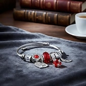 olcso Női karkötő-Ezüst karkötő többszínű kristályokkal és szív, hold és gyöngy medálokkal – testreszabható női karperec