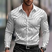 cheap Men&#039;s Satin Shirt-Men&#039;s Geometric Pattern Waves Abstract Art Shirt Satin Shirt Dress Shirt Long Sleeve Business Casual Vacation Dailywear Summer Spring Fall Turndown 3D Print Button Up Shirts Blue Black White Yellow