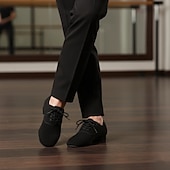 お買い得  メンズ・ダンスシューズ-柔らかいスエードソールを備えた男性用の黒いレースアップダンスシューズ - 社交ダンス、ジャズ、ラテンダンスに最適な快適なキャンバススニーカー