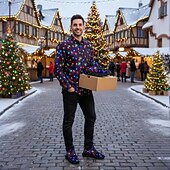 baratos Ténis para Homem-Tênis masculino com estampa natalina iluminada - luzes de LED vibrantes, calçado esportivo confortável para as festas de fim de ano, eventos festivos e encontros ao ar livre.