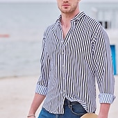 billiga Button Down-skjortor för män-Herr Skjorta Randig tröja Button Down skjorta Skjorta med krage Randig Bröllop Tillbaka till kontoret Svart Vit Rubinrött Marinblå Långärmad Kläder