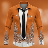 economico Costume di Natale-Natale Per uomo Costume di Natale Colletto finto e design del vestito Camicia da smoking stampata con cravatta Camicia Camicia con Bottoni Manica Lunga Divertente All'aperto Ferie Primavera Autunno
