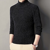 preiswerte Herrenpullover-Herren Pullover Strickpullover Gerippt Stricken Normale Oberteile Gestrickt Einfach Rollkragen Mode Basic Urlaub Alltagskleidung Bekleidung Herbst Winter Schwarz Kaffee M L XL