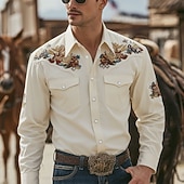 baratos camisas ocidentais dos homens-Homens Estampa floral Étnico Flores Camisa Social camisa ocidental Camisa de caubói Manga Longa Vintage retrô Casual Ao ar livre Roupa de Trabalho Primavera Outono Aberto para a Lateral Dois bolsos
