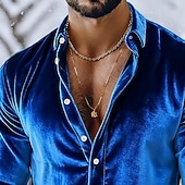 economico Camicie casual eleganti da uomo-Per uomo Camicia Camicia casual Camicia di Natale Camicia di velluto Vino Blu reale Manica Lunga Tinta unica Semplice Colletto a Camicia Casuale Quotidiano Bottoni Abbigliamento Velluto Natale