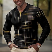  Men's Geometic Waffle Polo Shirts Long Sleeve Polo Shirts Collared Shirts Business Casual Business Wear to work Daily Wear Buttons Spring Fall Winter Blue Black Pink