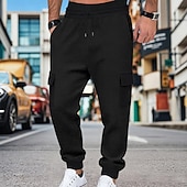 ieftine cargou-Bărbați Pantaloni de sport cargo Pantaloni Sport Joggeri Pantaloni Pantaloni Waffle Cordon Buzunar Talie elastică Simplu Confort Απαλό Zilnic În aer liber Concediu Vacanță Modă Negru Verde Militar