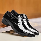 voordelige Derby Schoenen-Zwarte veterschoenen voor heren van lakleer met reliëfdetails - eersteklas schoenen voor avondkleding en chique bijeenkomsten