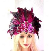 voordelige Accessoires-Carnaval 2026 Rio Carnaval Samba Accessoires Bruin Oranje Veer Hoofdband voor Dames - Gouden Pailletten Showgirl Hoofddeksel - Mardi Gras Accessoire Brazilië Festival Prestatie Kostuum