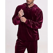 baratos moletons básicos-Homens Moletom Moletom com capuz e calças Conjunto de roupas Conjunto de moletons Capuz Ao ar livre Diário Esportes Com Cordão Bolsos Tecido Vermelho Vinho Preto Azul Royal Poliéster Roupas Esportivas