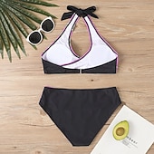 preiswerte Tankinis-Damen Badeanzug Zweiteilig Rock Bademode Rückenfrei Urlaub Strandbekleidung Gestreift V Ausschnitt Ärmellos Badeanzüge
