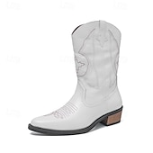 billiga Cowboy &amp; Western Boots-Vita herrstövlar i westernstil, äkta läder, cowboyinspirerad design, perfekta för utomhusevenemang, westernkläder