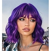 economico Parrucche di Carnevale-Parrucca di Carnevale 2026 Rosa Blu Viola Riccio Ciocca Corto Parrucca sintetica da festival Martedì grasso Parata Capelli per costumi da cosplay per Da donna